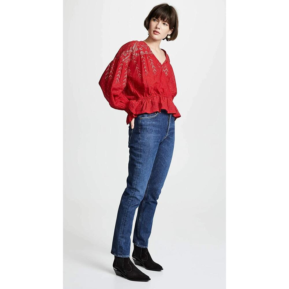 Free People Counting Stars Peasant Top Red Women's Medium Western Boho Festival - Picture 13 of 16